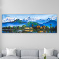 Single Panel Panoramic Machhapuchre Range Fewa Lake Painting Matte Canvas Cotton Print| Fewa Lake | Pokhara | HQ | S | 6 inch X 18 inch | Tightly Wrapped In Wooden Frame | Not stickers or No Forex Board. 