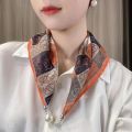 Beautiful Magnetic Buckle Scarves Satin Surface Girls Small Scarf Thin Silk Scarf Woman. 