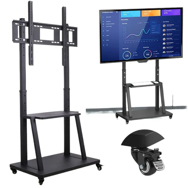 Portable%20TV%20Cart%20Height%20Adjustable%20-%2032%20to%2075%20Inch%20Mobile%20TV%20Stand%20with%20Webcam%20Shelf/Wheels,%20Floor%20Trolley%20for%20School/Office%20-%20Image%204