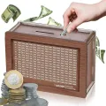 Rectangle 4 Side Money Box Hexagonal Wooden Piggy Bank 1 Lakh Money Saving for Kids Adults Achieve Savings Goals. 