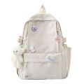 Bear Pendant Solid Color Backpack Cute Badge Large Capacity Shoulder Bag Handbag Students School Bag Students. 