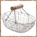 Kqueebee Wooden Handle Metal Retro Basket Portable Multi-Function Vegetable Fruit Egg Groceries Practical Storage Basket Organizer White. 