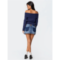 Off the Shoulder Sweater for Women 2025 Fall Fashion Cute Long Sleeve Tops Winter Ribbed Pullover Knit Outfits Dark Blue S. 