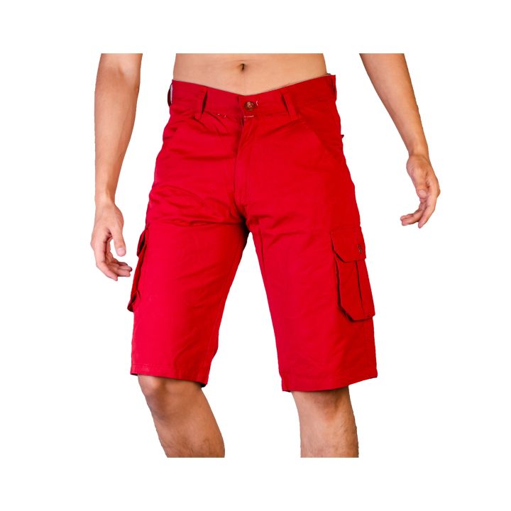 Red Classic Cotton Box Half Pants For Men