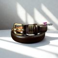 Square Women Skinny Leather Belt Ladies Black Thin Waist Belt for Dresses Jeans Pants with Gold Buckle and Metal Loops. 