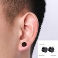 Women Magnetic Stud Earrings 8mm Flat Disc No-Pierce Matte Black Studs for Comfortable Wear and Stylish Look. 