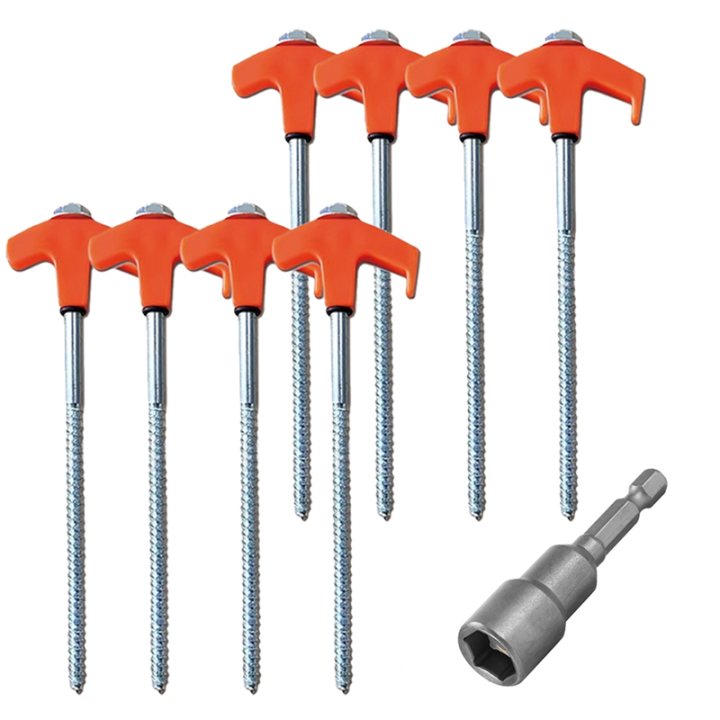 NAMUNY 8Pcs Screw in Tent Stakes with Hex Socket Heavy Duty Spiral Screw Tent Stakes Pegs Screw for Outdoor Camping Orange