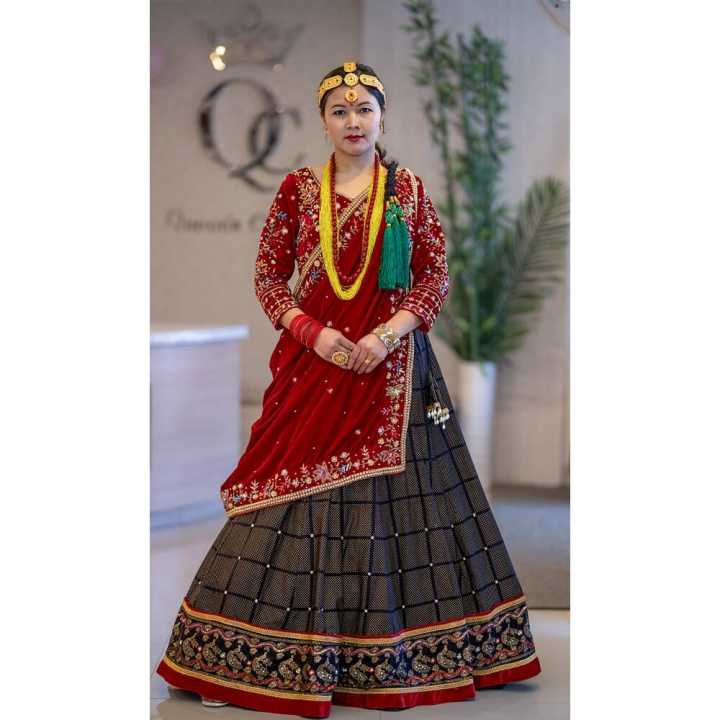 Heavy Embroidered Magar Cultural Dress Set | Hand Embroidered Blouse with Cotton Lehenga, Including Matching Ghalek