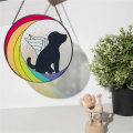 Moon Dog Painted Stained Glass Panels Suncatchers, Acrylic Window Wall Hanging Ornament for Bedroom Living Room Balcony Easy to Use. 