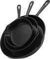 3 Piece Set of PreSeasoned Cast Iron Frying Pans - Black. 