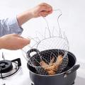 Multi-Function Stainless Steel Foldable Fry Basket  Chef Basket Poaching Boiling Deep Frying Basket Fruit Vegetable Rinsing Washing Cook Tool. 