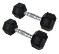 Fitness Dumbbell Pair 2 X 5Kg Rubber Hex Dumbbells Dumbell Pair. 