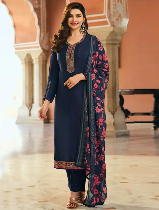 Dark%20Blue%20Satin%20Georgette%20Ladies%20Unstitched%20Partywear%20Kurta%20Surwal%20Piece%20-%20Image%202