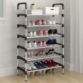 Stainless Steel Shoe Rack Organizer Foldable Durable Portable Size 60 cm x 30 cm x 110 cm (6 Layer, Black). 