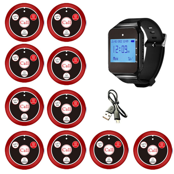 Restaurant Pager Waiter Calling System with Watch Call Button, Red