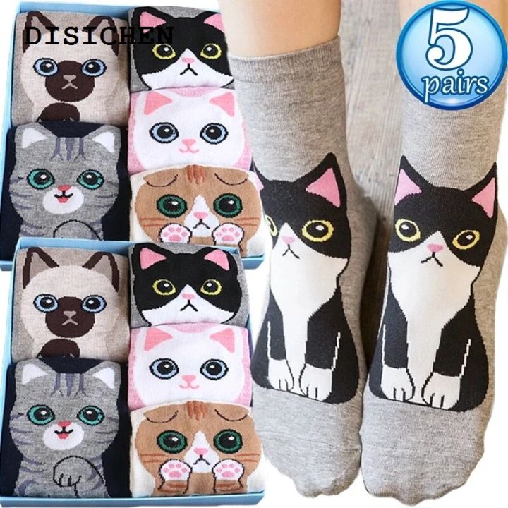 DISICHEN%20New%20style%205/1pairs%20Cartoon%20Cat%20printing%20Socks%20Women%20Cute%20Funny%203D%20Animal%20Paw%20Stockings%20Cotton%20Harajuku%20Kawaii%20Ankle%20Sox%20Calcetines%20-%20Image%202