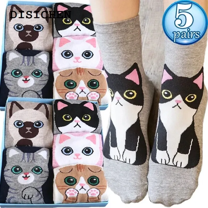 DISICHEN%20New%20style%205/1pairs%20Cartoon%20Cat%20printing%20Socks%20Women%20Cute%20Funny%203D%20Animal%20Paw%20Stockings%20Cotton%20Harajuku%20Kawaii%20Ankle%20Sox%20Calcetines%20-%20Image%202
