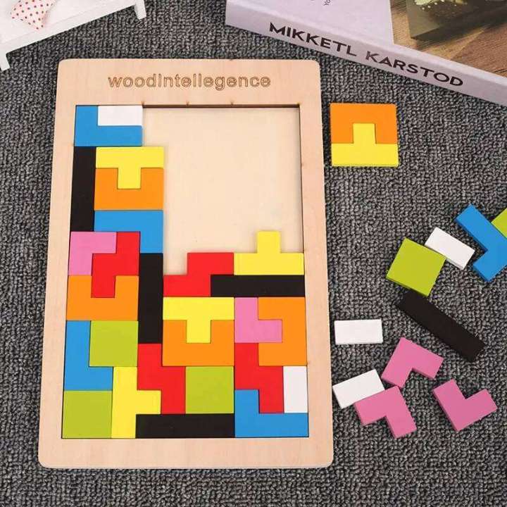 1 Set Wooden Puzzle Brain Teasers Toy Tangram Jigsaw Intelligence ...