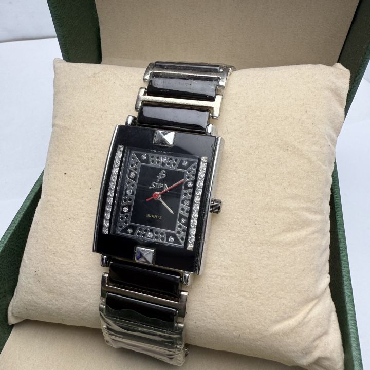 Water Proof Square Shape Stainless Steel Full Black Color Stylish And Attractive Design Quartz Watch For Women|| Sold By Time Plaza