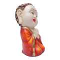 White/Orange Ceramic Little Buddha Statue 6 Inch. 