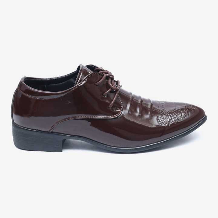 Dark Brown Leather Shiny Pattern Design Party Shoes For Men | Daraz.com.np