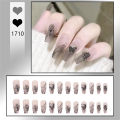 24pcs Matte Y2k Nails Press On Long Coffin Frosted Chinese Style False Nails With Ink Painting Designs Full Cover Nail Tips. 