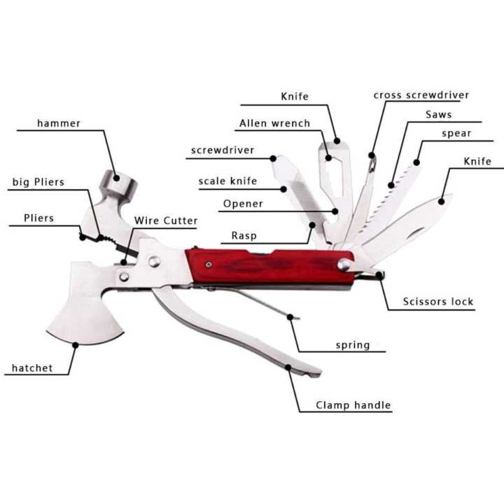 16 In 1 Safety Hammer Emergency Axe Stainless Steel Multifunctional Demolition Tool Axe Outdoor Fire Escape Hammer