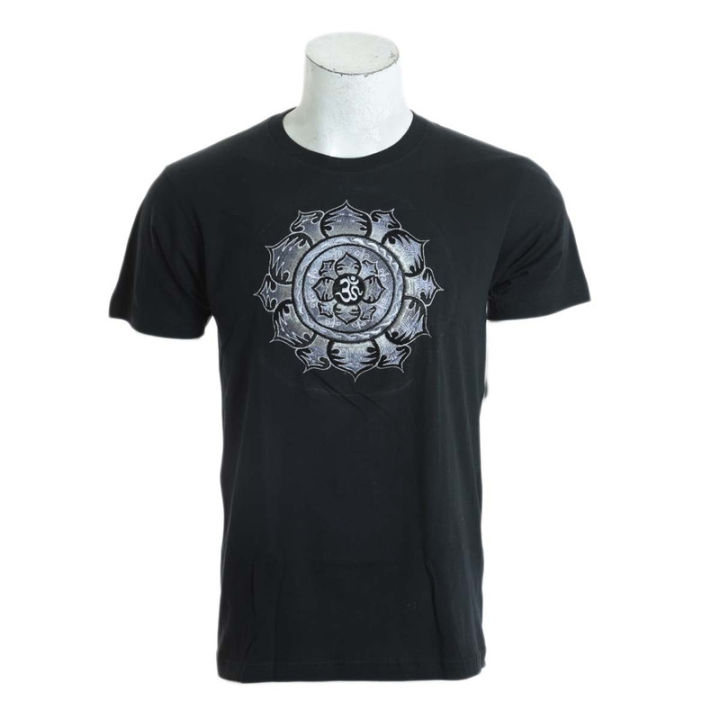 Black Cotton Round Neck OM Mandala Embroidered T-Shirt For Men