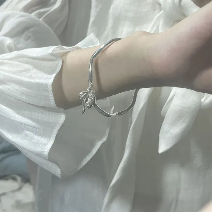 Fashion%20Bowknot%20Bell%20Silver%20Cuff%20Bracelet%20Silver%20Color%20Pendant%20Bangles%20For%20Women%20JIJIN%20-%20Image%202