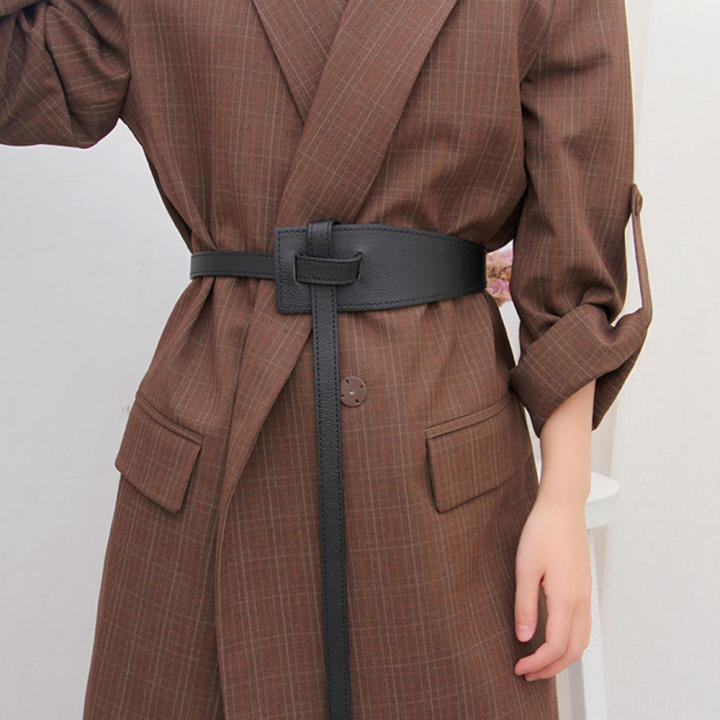 Knotted Women Pu Leather Belt Stylish Wide Decorative Ladies Coat