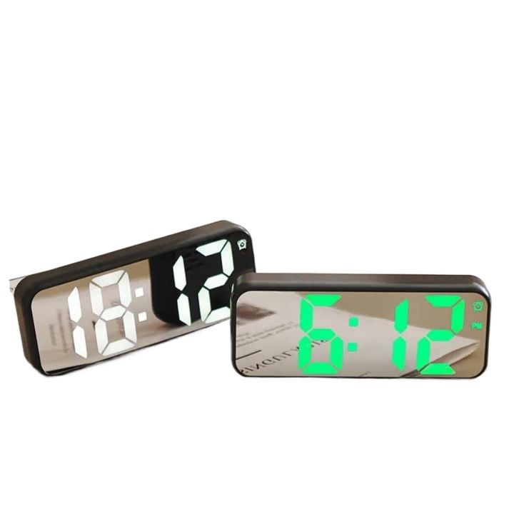 Mirror Digital Alarm Clock 12/24H 2 Time Display Modes LED Clocks