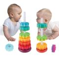 Kids Learning Toys Montessori Rotating Rainbow Tower Safety Spinning Baby Stacking Puzzle Toys Early Educational Environmental Protection Colored Children's Toys Infant. 
