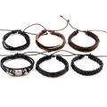 MeiYang 6Pcs/Set Black Leather Bracelet Women Multilayer Braid Bracelets & Bangles Punk Wrap Bracelets for WoWomen Punk Casual Women Jewelry. 