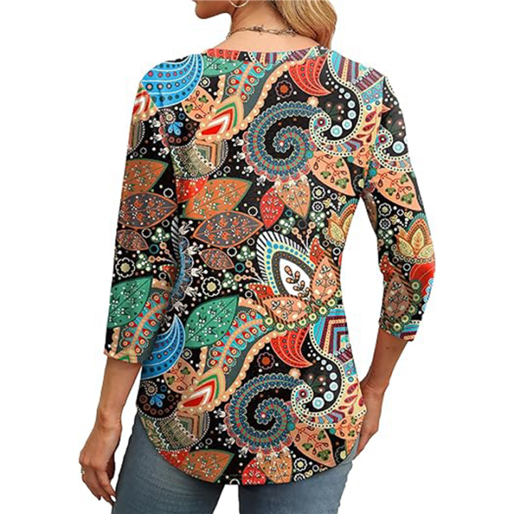3/4%20Length%20Sleeve%20Womens%20Tops%20Round%20Neck%20Casual%20Tunic%20Tops%20Basic%20Pleated%20Shirts%20Loose%20Fit%202025%20Colorful%20XL%20-%20Image%203