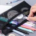 Simple Nylon Transparent Mesh Pencil Bag Zipper Large Capacity Stationery Pouch Double Layered Storage Bag Kids. 