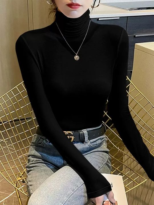 Tailor Stitch Turtle Neck Stretchy Full Sleeve High Neck For Women