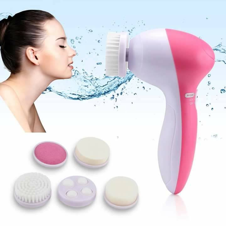 Facial Cleansing Brush, Electric Face Massager, 5 in 1 Portable Facial Pore Cleaner With 5 Brush Heads For Acne, For Gentle Exfoliating, Removing Blackhead