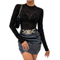 Y2K Slim Fit T-Shirts for Women Long Sleeve High Neck Tops Mesh Stretchy Going Out Tops Fashion Shirt Black XXL. 