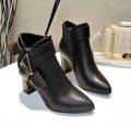 2024 Luxury Women Winter Genuine Leather Short Boots Pointed Toe High Heels Zipper Ankle Boots Ladies Ethnic Style V615. 