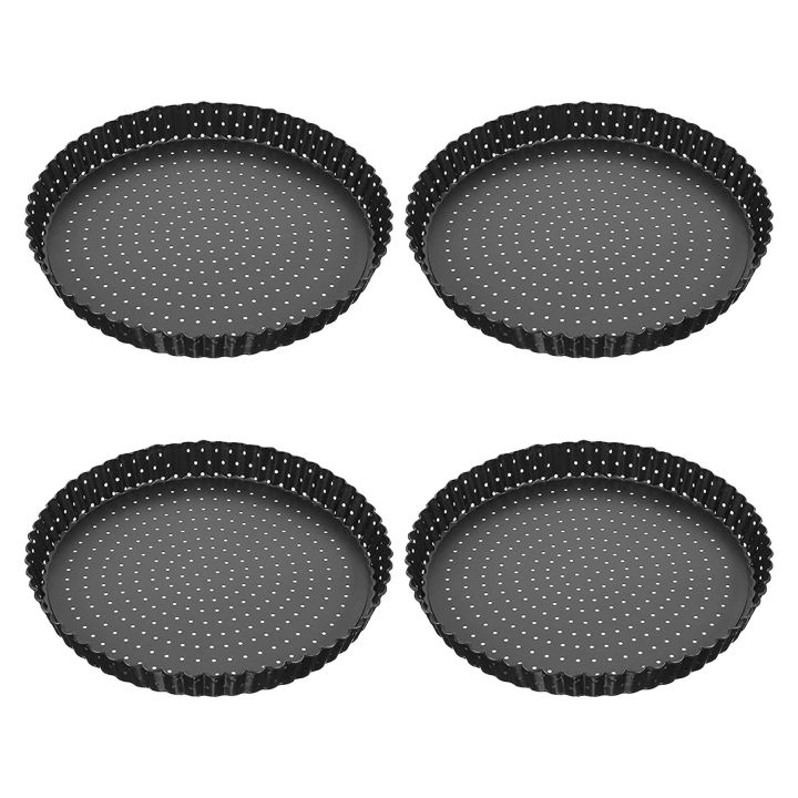 4 Pack Quiche Tart Pan,5 Inch Round Perforated Pizza Baking Tray Non