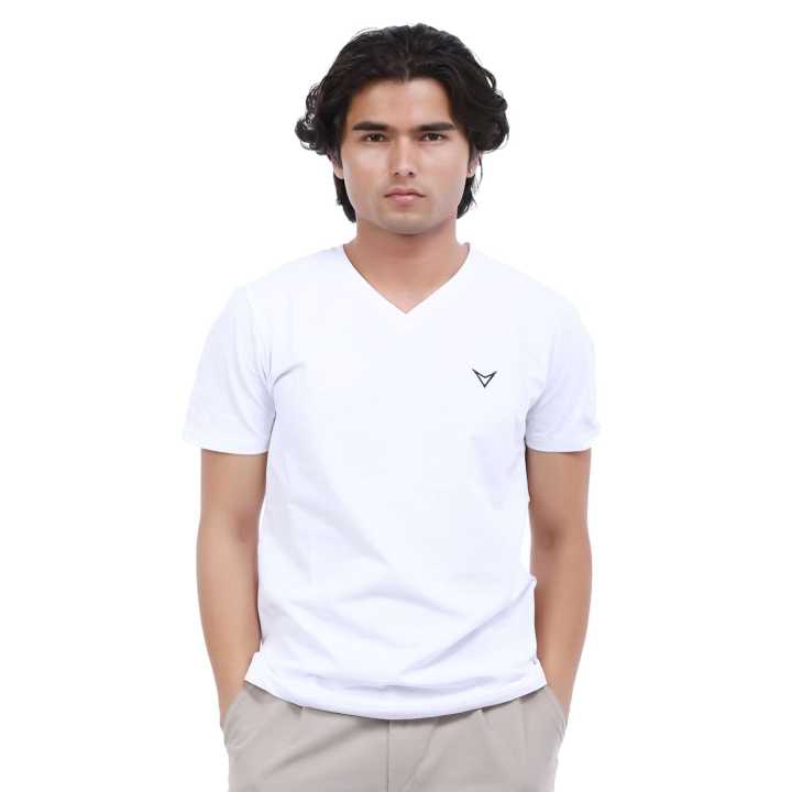 White Premium Cotton Solid V-Neck T Shirt For Men | Daraz.com.np