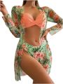 Swimsuit Women Bikini High Waist Bikinis - 3 Piece Bikini Set Cover Up For Long Sleeve Push Up Beach Wear Bathing Suit Swimwear For Women. 