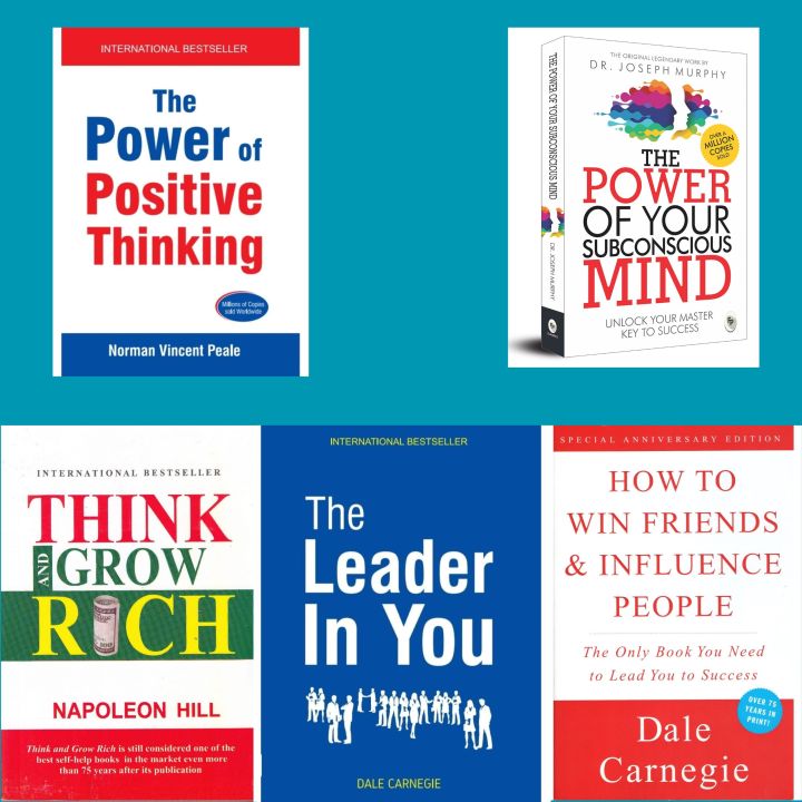 Self Help Book Bundle: Power of Positive Thinking, Subconscious Mind, Think and Grow Rich, The Leader In You, How To Win Friends & Influence People