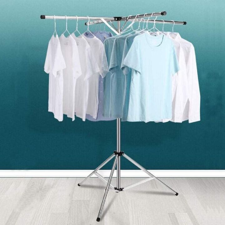 Heavy Duty Clothes Drying Tripod Rack Foldable Indoor - Stainless Steel Clothes Hanger Rack with 4 Branches - Outdoor Collapsible Laundry Drying Tripod Rack,Saving Space