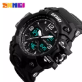 Skmei 1155 Adult Double Time Watches Wristwatch Dual Display Digital Electronic Watch 50M Waterproof Watch Luminous Sport Watch for MEN- Black. 