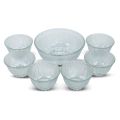 7 Piece Set of Crystal Crystalline Romance Design Glass Desert Bowl Set (1 Big Bowl and 6 Small Bowls, Multicolour) - Pack of 7 pcs | Glass Bowl Pudding Set Oven and Microwave Safe Round Mixing Glass Bow. 