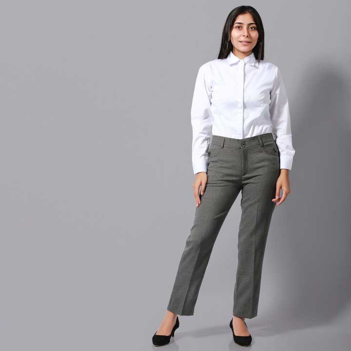 Boss Lady Dark Grey Cotton Front Button Formal Pant For Women