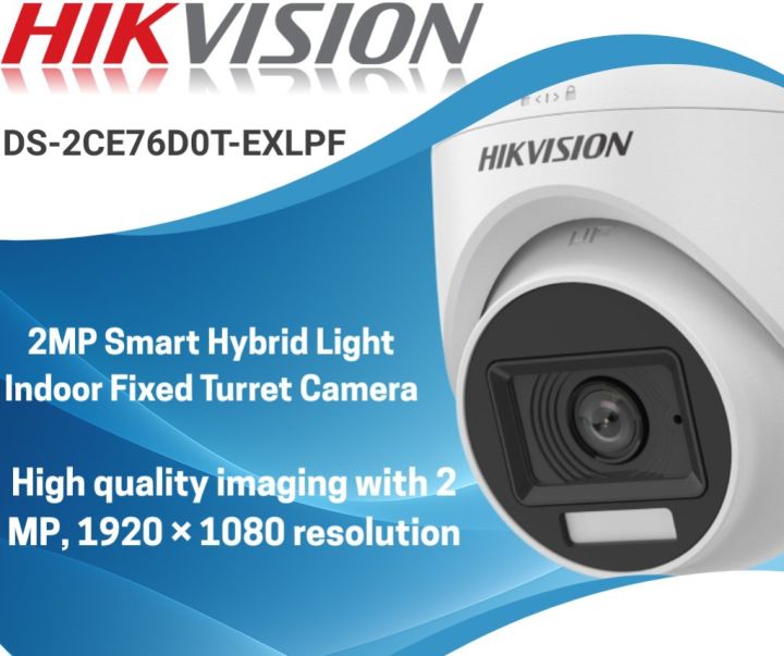 Hikvision 2 MP Smart Hybrid Light Indoor Fixed Turret Camera (DS-2CE76DOT-EXLPF) Need DVR For Setup