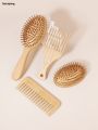 Sutuiying 4PCS bamboo and wood massage comb set, detoxification hair brush, Fashion scalp massager anti-static, suitable for household use. 