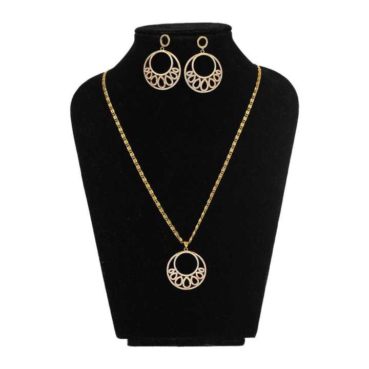 Stone Studded Chandbali Designed Gold Plated Pendant & Earrings Set